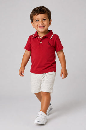 Conjunto Infantil Masculino Polo Vermelha com Short de Moletom