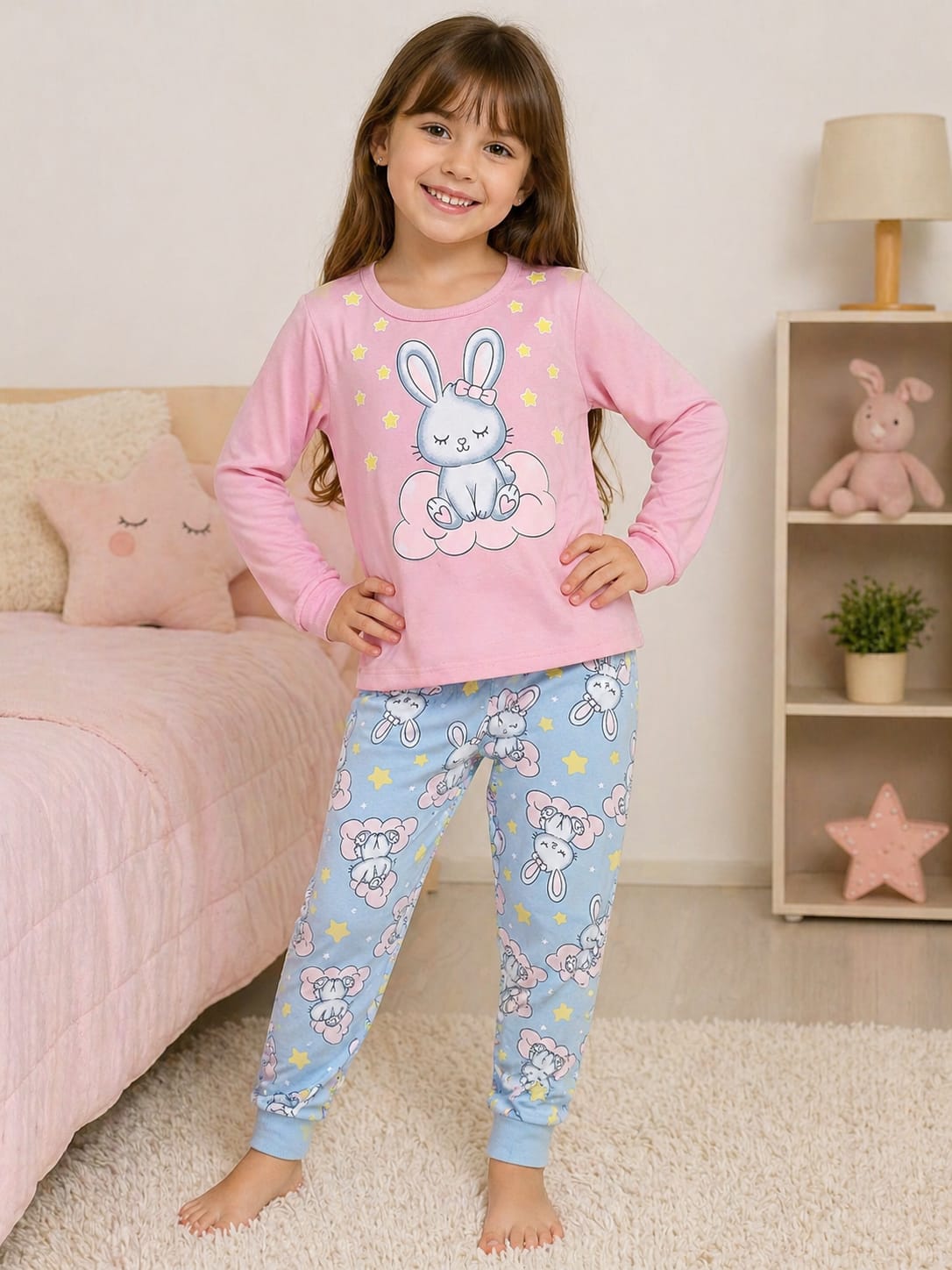 Pijama Infantil Coelhinha Brilha no Escuro – 100% Algodão | Moletom Peluciado