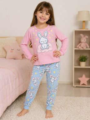 Pijama Infantil Coelhinha Brilha no Escuro – 100% Algodão | Moletom Peluciado