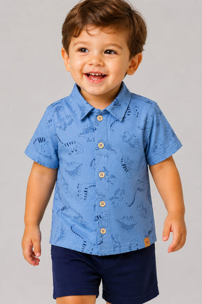 Conjunto Infantil Menino com Camisa Estampada e Short em Moletom