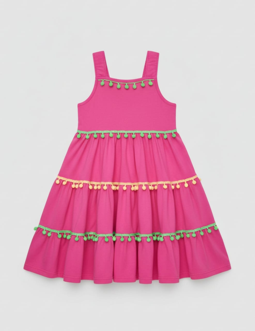 Vestido Infantil Pompom – Leve, Confortável e Cheio de Estilo para o Dia a Dia