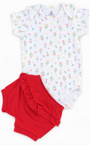 Conjunto Bebê Body e Short Flor de Coração