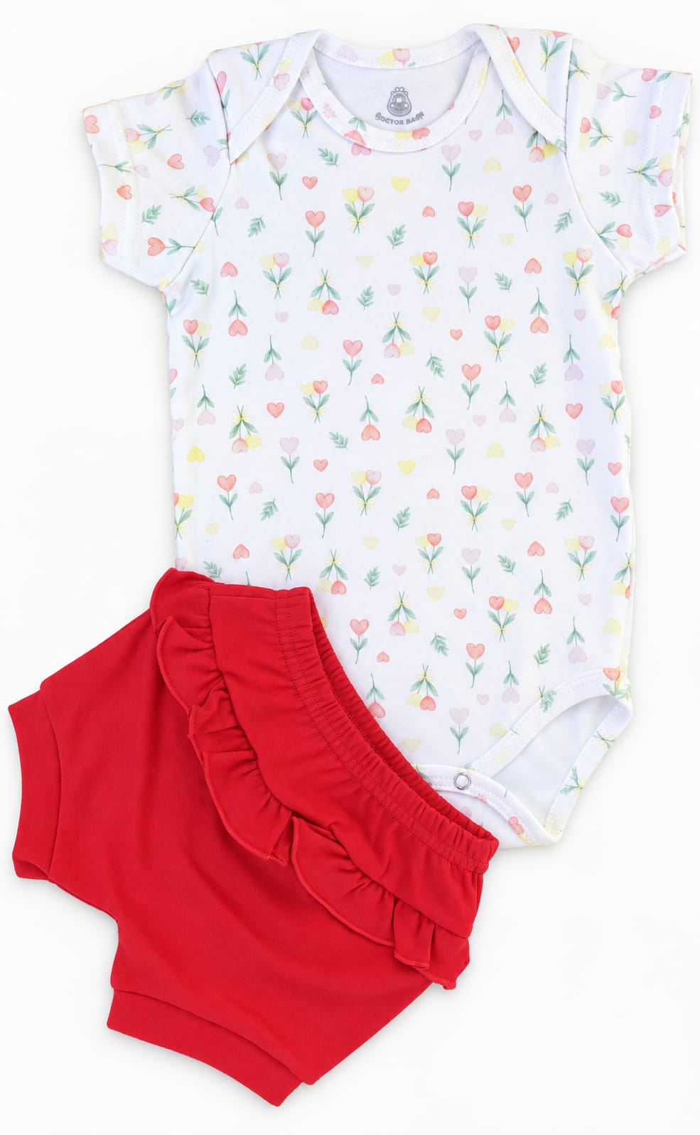 Conjunto Bebê Body e Short Flor de Coração