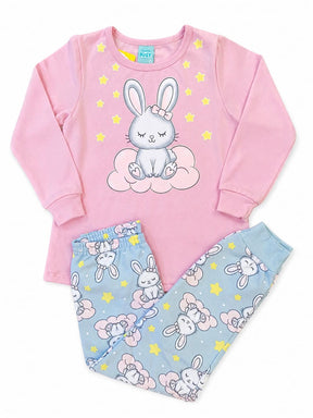 Pijama Infantil Coelhinha Brilha no Escuro – 100% Algodão | Moletom Peluciado