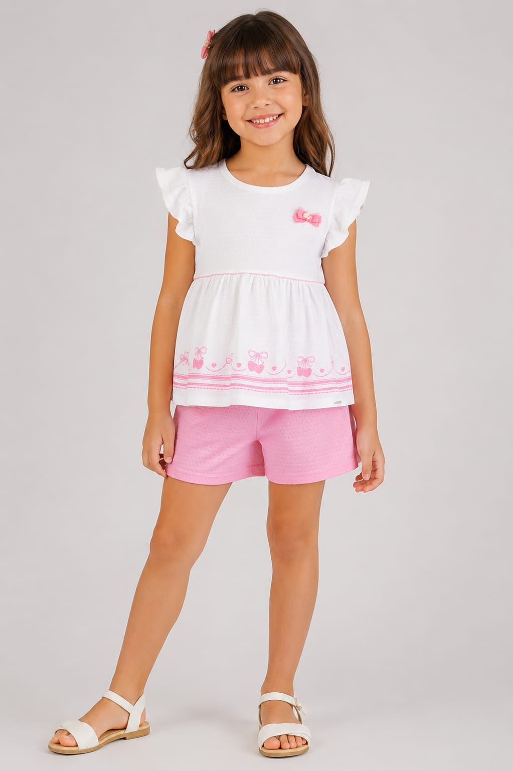 Conjunto Infantil Feminino Blusa e Short em Malha Nikko
