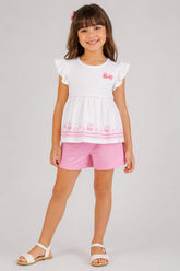 Conjunto Infantil Feminino Blusa e Short em Malha Nikko