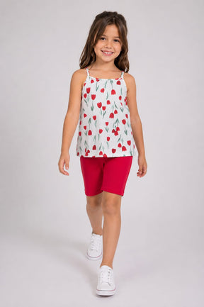 Conjunto Infantil Feminino Regata Estampada com Short Ciclista