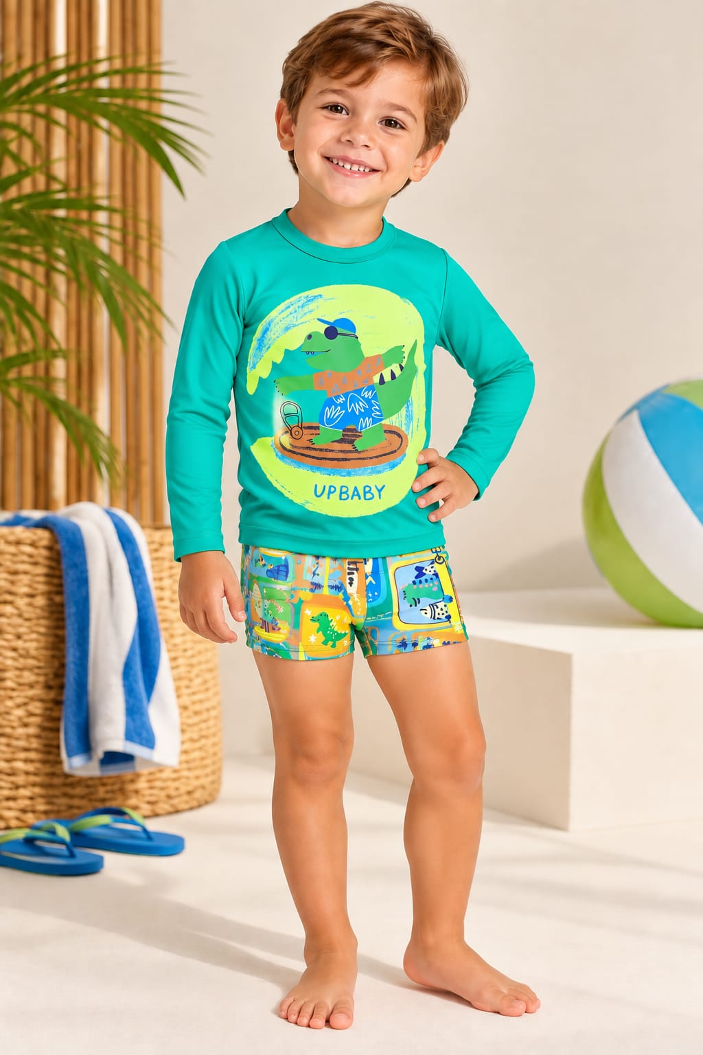CONJUNTO INFANTIL MENINO UP BABY CAMISETA UV 50+ E SUNGA