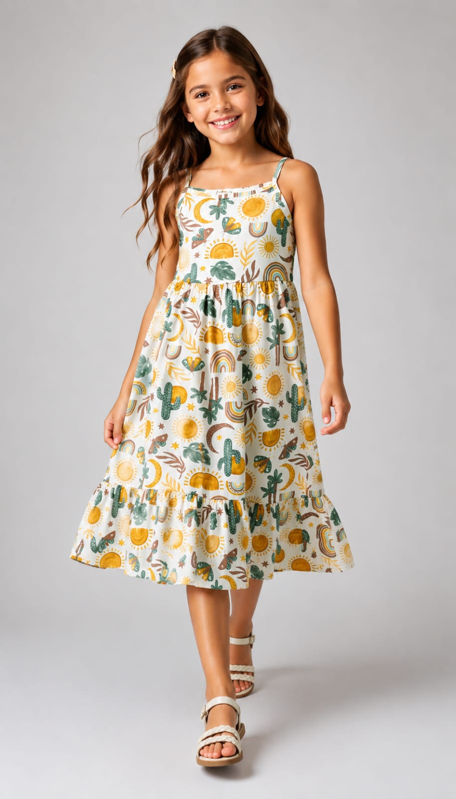 Vestido Infantil Midi Estampado em Meia Malha Penteada