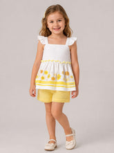Conjunto Infantil Feminino Floral Amarelo em Malha Nikko