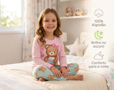 Pijama Infantil Feminino Ursinha – 100% Algodão | Brilha no Escuro