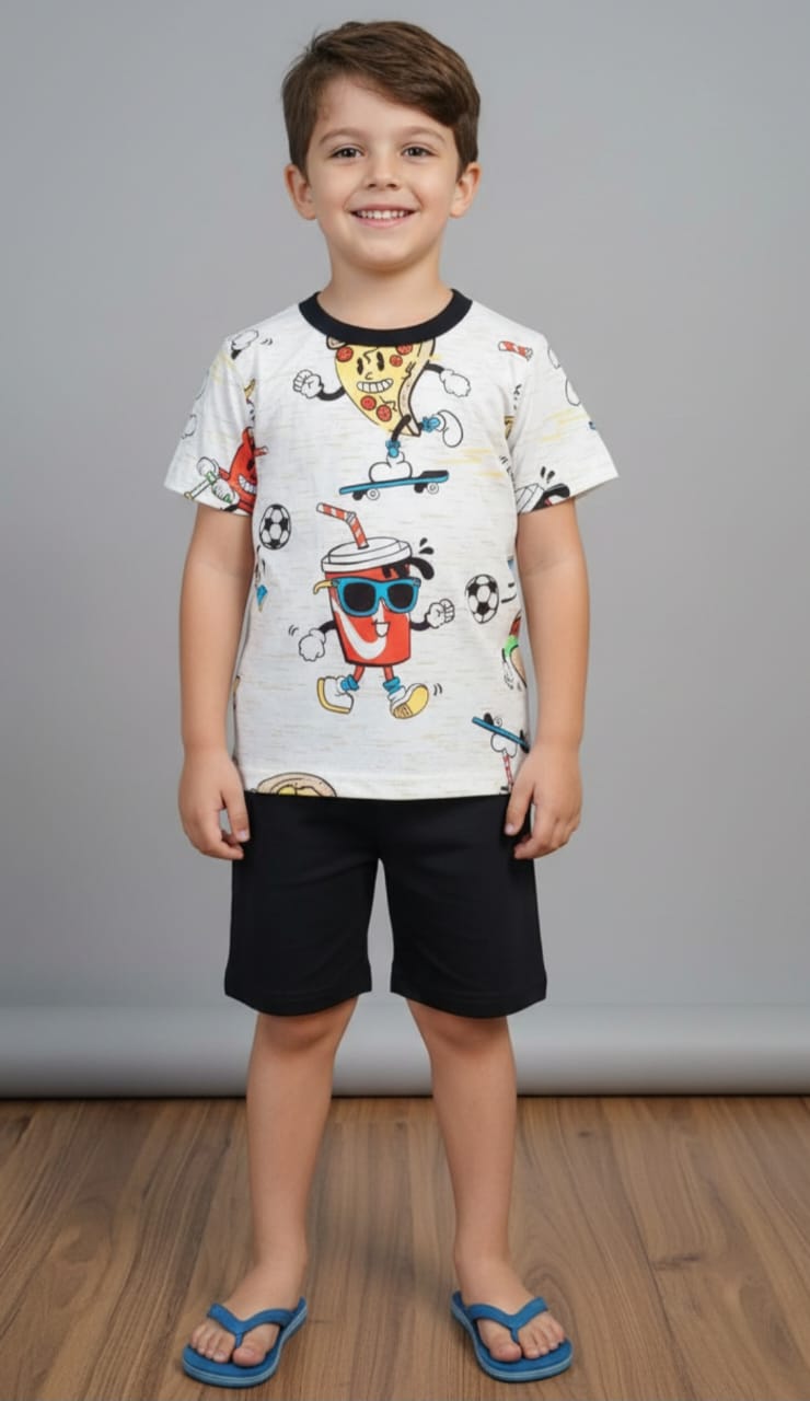 Pijama Infantil Fast Food 100% Algodão – Conforto Divertido para Noites Mais Felizes