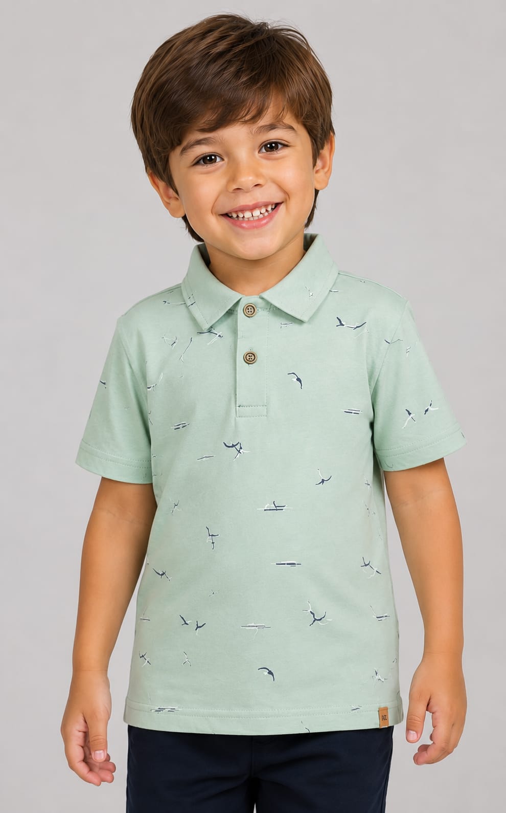 Conjunto Infantil Masculino Polo Estampada com Short em Moletom