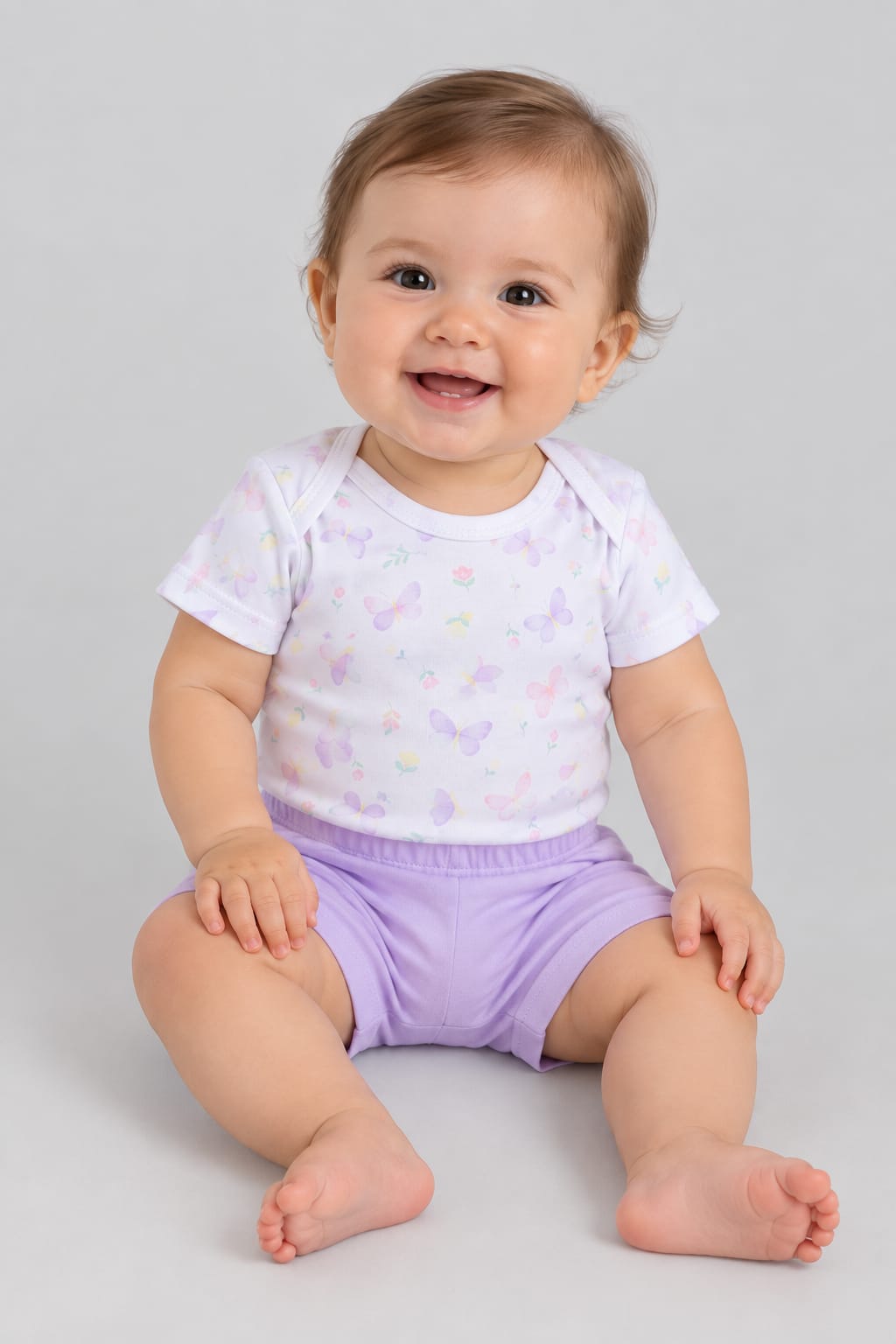 Conjunto Bebê Body e Short Borboletas em Malha 100% Algodão