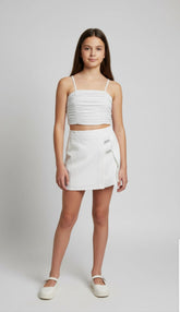 Conjunto PinkX Brilho Teen com Cropped em Tule Prata e Short Saia com Strass