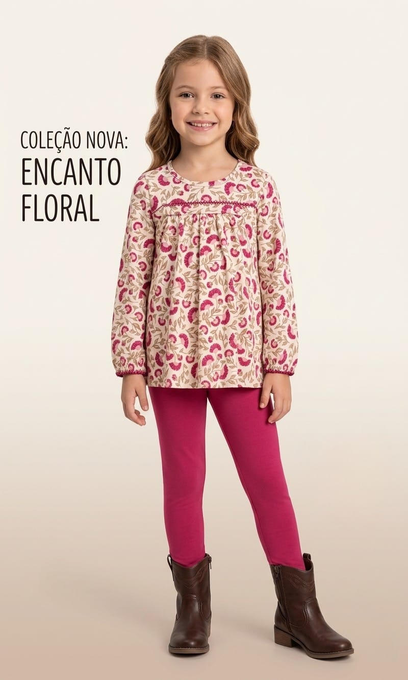 Conjunto Infantil Floral com Legging Rosa – Conforto e Estilo para o Dia a Dia