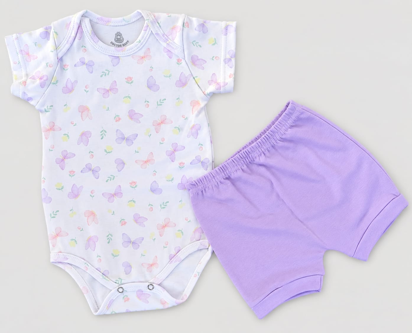 Conjunto Bebê Body e Short Borboletas em Malha 100% Algodão
