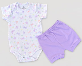 Conjunto Bebê Body e Short Borboletas em Malha 100% Algodão
