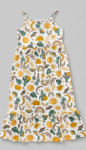 Vestido Infantil Midi Estampado em Meia Malha Penteada