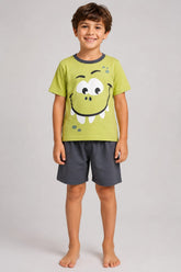 Pijama Infantil Menino Dinossauro Verde 100% Algodão