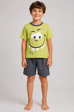 Pijama Infantil Menino Dinossauro Verde 100% Algodão