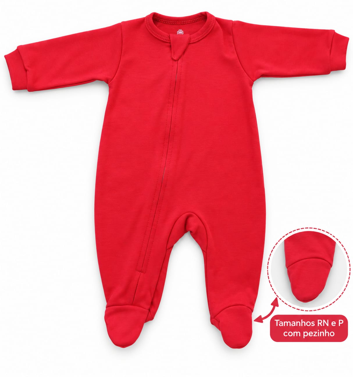 MACACÃO BEBÊ VERMELHO COM ZÍPER 100% ALGODÃO MALHA PREMIUM