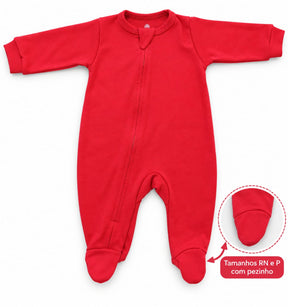 MACACÃO BEBÊ VERMELHO COM ZÍPER 100% ALGODÃO MALHA PREMIUM