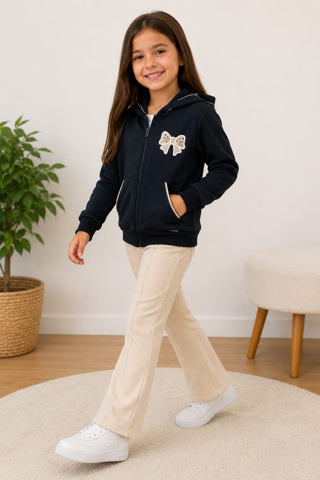 Conjunto Infantil Feminino Soft Tech com Jaqueta e Calça Flare