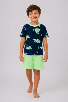 Pijama Infantil Masculino 100% Algodão Estampa Jacaré