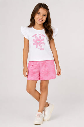 Conjunto Infantil Feminino Sweetheart com Blusa em Malha Cotton e Short em Malha New Marrocos