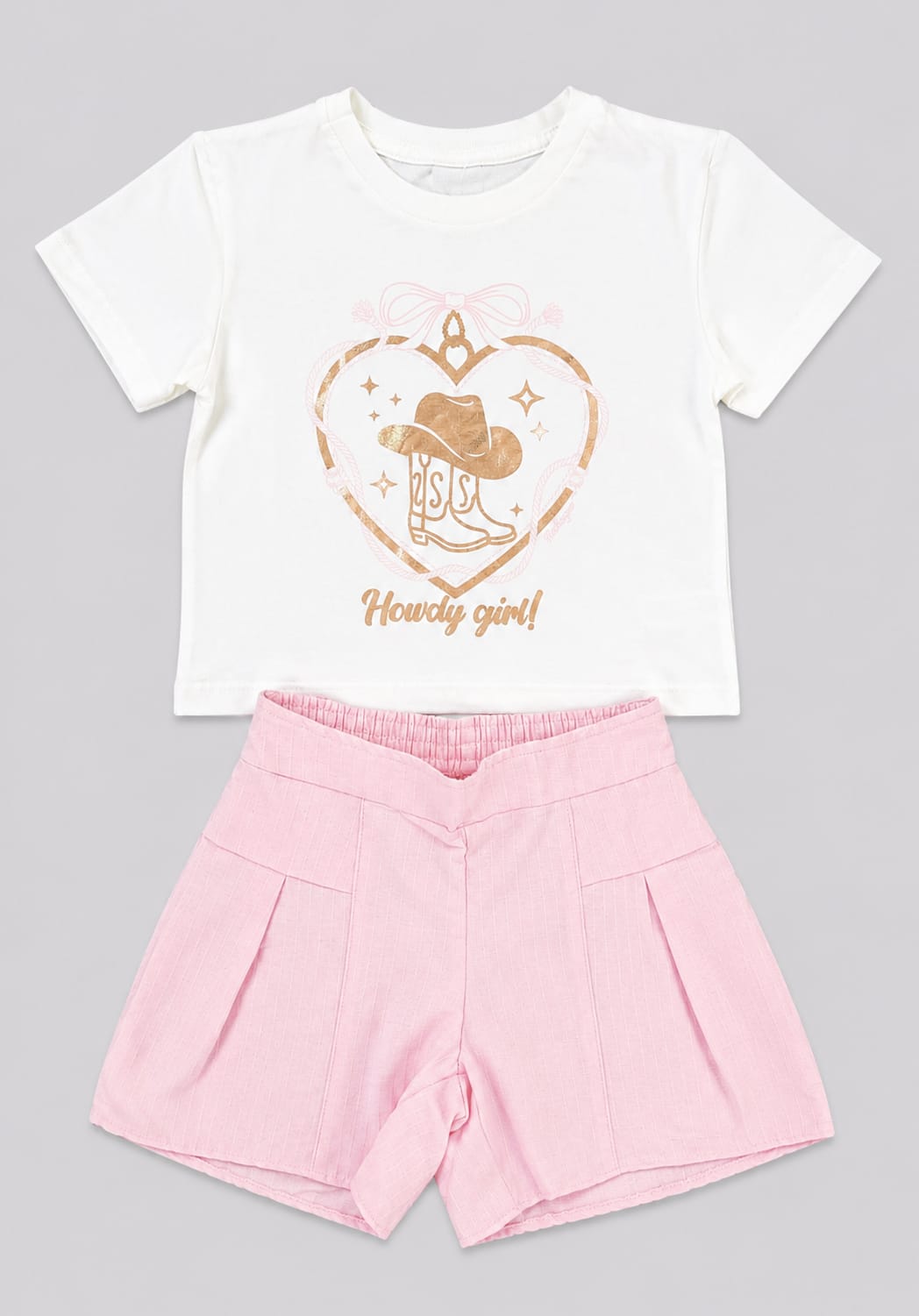 Conjunto Infantil Feminino Blusa e Short "Howdy Girl!" Rosa