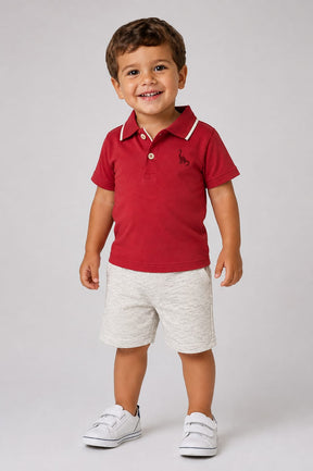 Conjunto Infantil Masculino Polo Vermelha com Short de Moletom