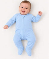 MACACÃO BEBÊ AZUL COM ZÍPER 100% ALGODÃO MALHA PREMIUM