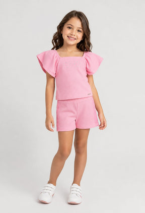 Conjunto Infantil Feminino em Malha New Marrocos Rosa
