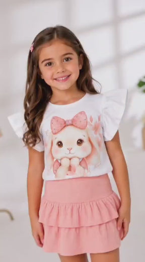 Conjunto Infantil Feminino Coelhinha com Saia Rosa